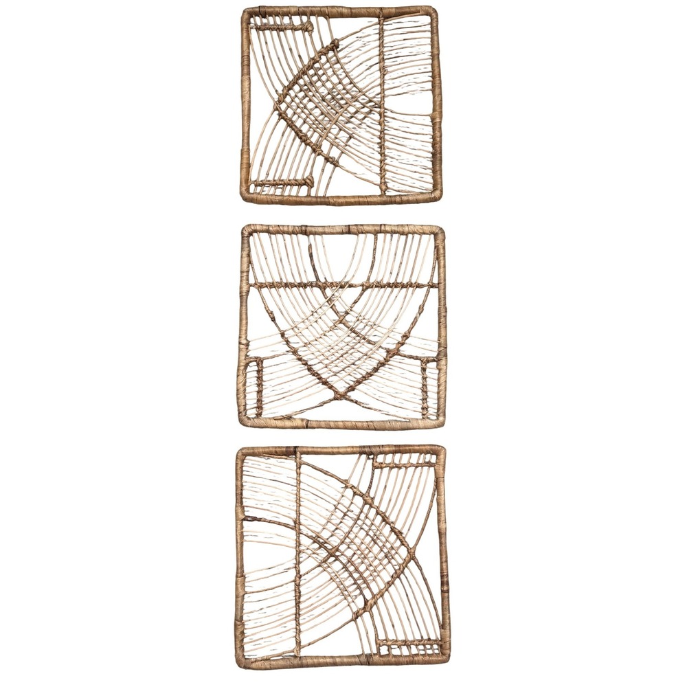 Vtg Wicker Wall Art Set of 3 Boho Rattan Geometric Hanging Decor Mid Century 14"